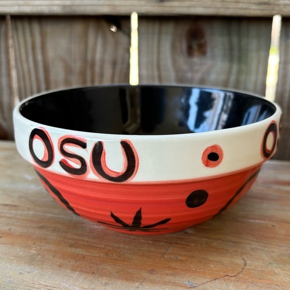 2 Pieces Vintage Gail Pittman 01 Hand Painted OSU Go Cowboys Oval Platter & Bowl - Picture 8 of 13